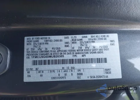 2021 Ford Escape Se z USA, uszkodzony, nr VIN 1FMCU9G60MUB26305